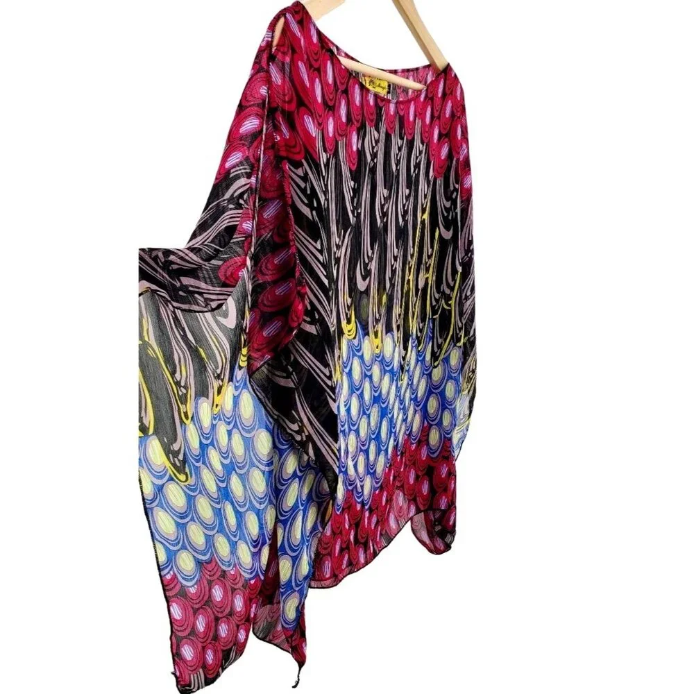 Silk Y2K M Swim Coverup Vintage Peacock Swimwear Cover Bathing Suit Top Mingle